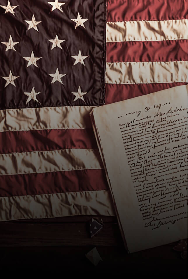 The United States flag and Constitution